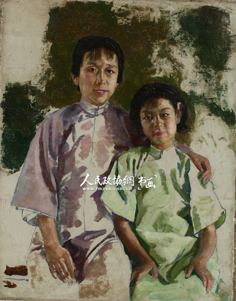 徐悲鴻《孫佩蒼夫人與女兒畫(huà)像》84X66.5 cm_副本