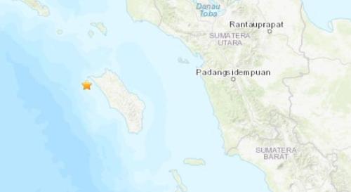 印尼西部附近海域發(fā)生5.0級(jí)地震。(圖片來(lái)源：美國(guó)地質(zhì)勘探局網(wǎng)站截圖)